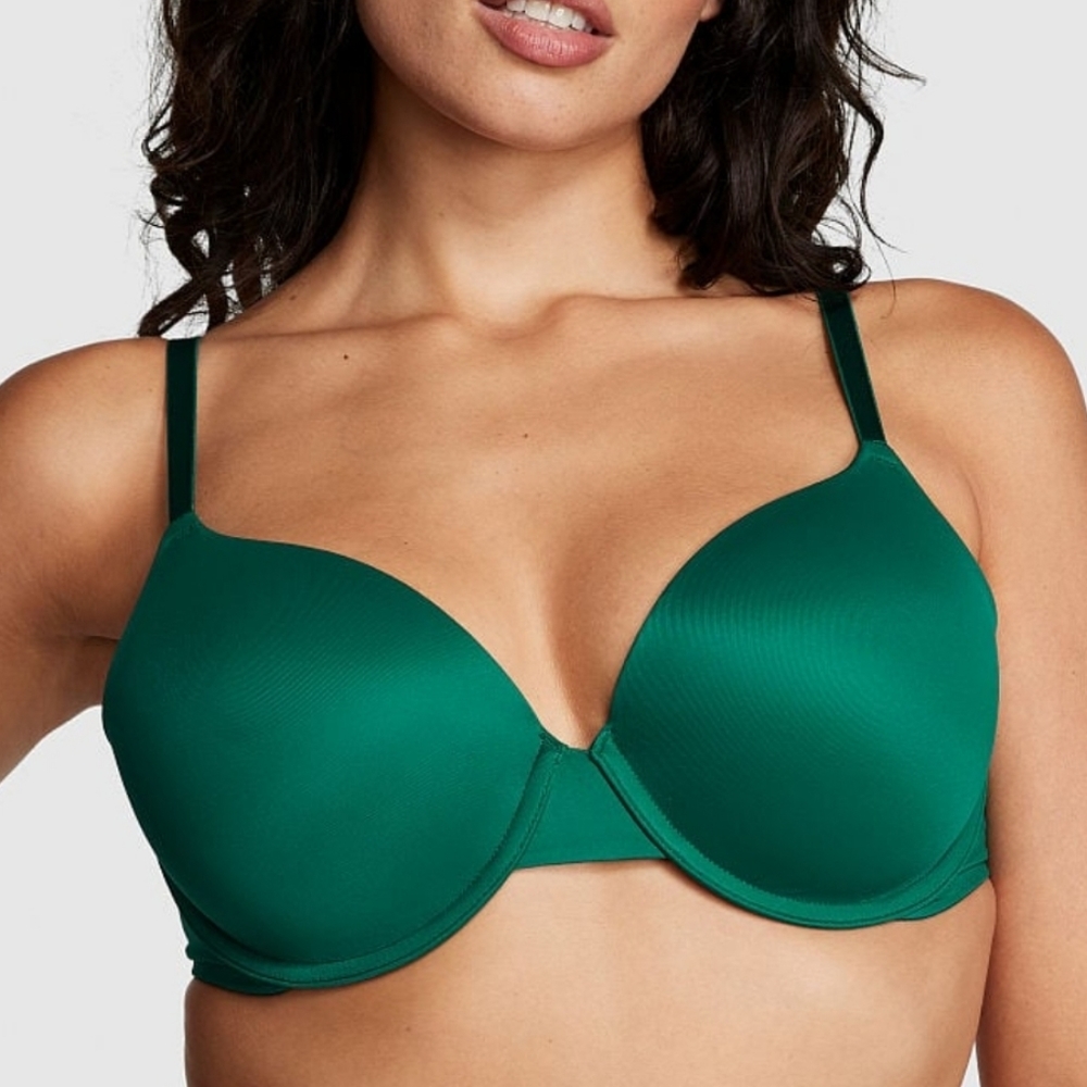 PINK Victoria's Secret Dark Green Wear Everywhere T-Shirt Lightly Lined Bra 36DD